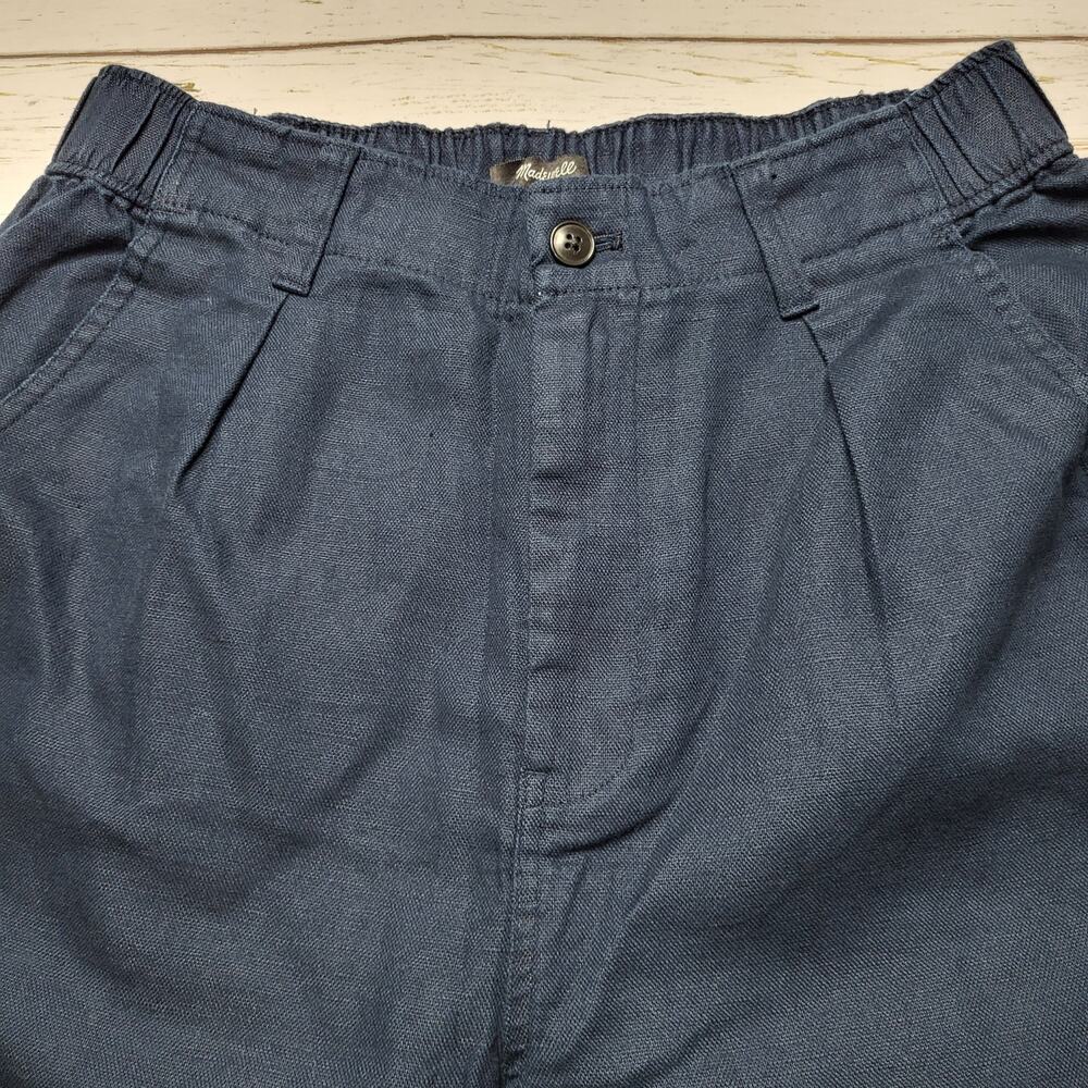 Madewell Tall Cotton Linen Pleated Wide Leg Pants Navy Blue Indigo Spring 2T 2 - Picture 5 of 10